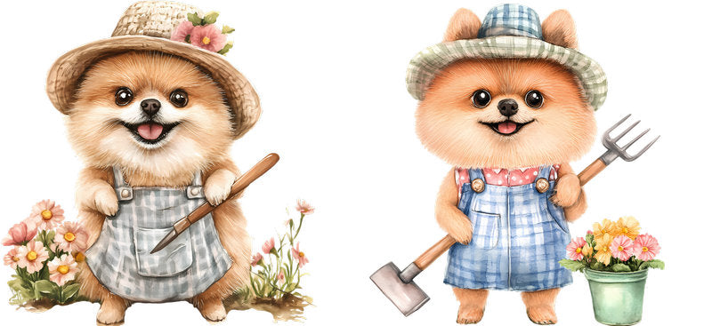 Floral Pomeranian Dog Gardener Outfit Artwork UV DTF Cup Wrap for 16oz Libbey Glass KA-7668