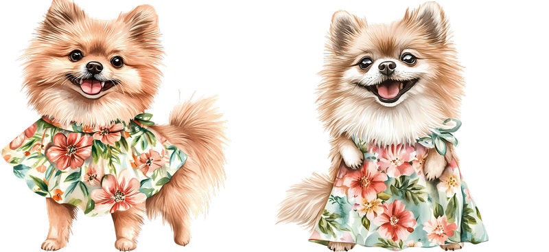 Floral Pomeranian Dog Wearing Floral Sweater UV DTF Cup Wrap for 16oz Libbey Glass KA-7670