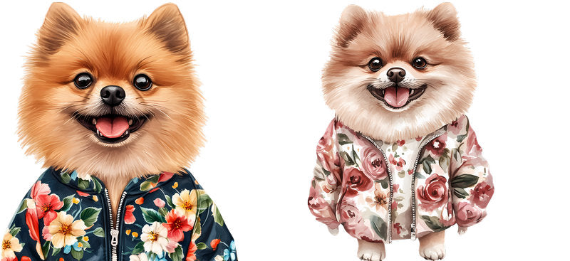 Floral Pomeranian Dog Floral Fashion Design UV DTF Cup Wrap for 16oz Libbey Glass KA-7674