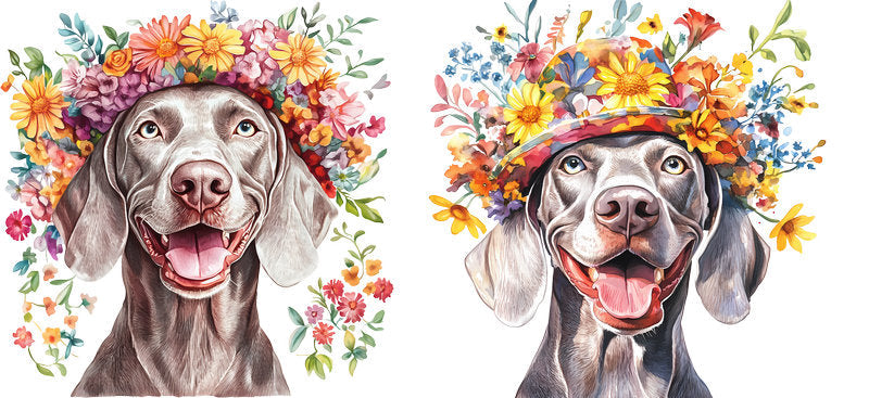 Floral Weimaraner Dog Floral Wreath Artwork UV DTF Cup Wrap for 16oz Libbey Glass KA-7693