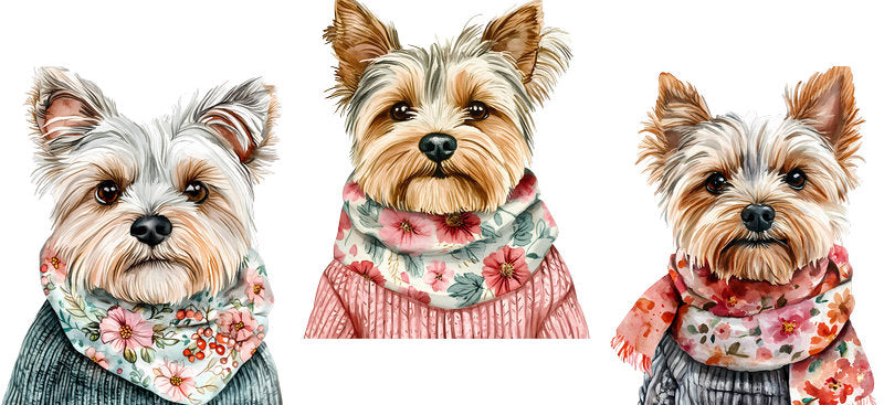 Floral Yorkshire Terrier Dog Trio Floral Outfit UV DTF Cup Wrap for 16oz Libbey Glass KA-7697