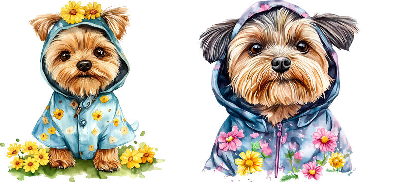 Floral Yorkshire Terrier Dog Wearing Floral Jacket UV DTF Cup Wrap for 16oz Libbey Glass KA-7698