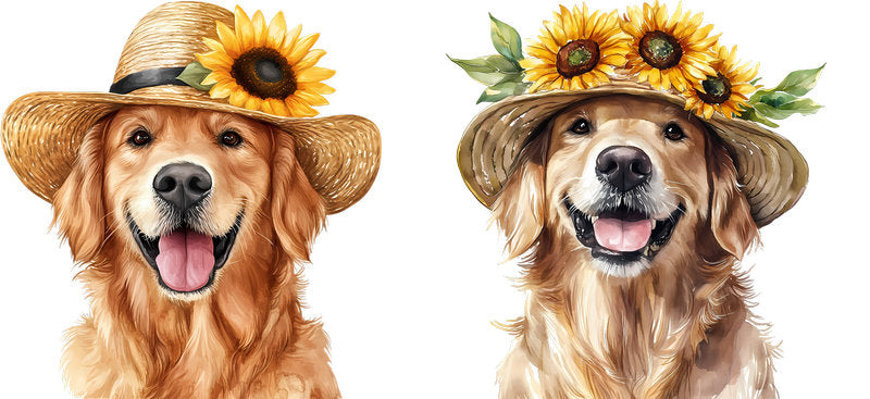 Floral Golden Retriever Dog Wearing Floral Sun Hat UV DTF Cup Wrap for 16oz Libbey Glass KA-7706