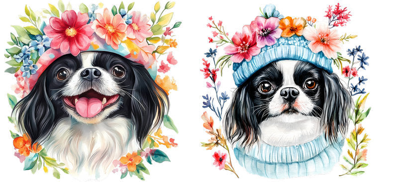 Floral Shih Tzu Dog Wearing Floral Crown UV DTF Cup Wrap for 16oz Libbey Glass KA-7711
