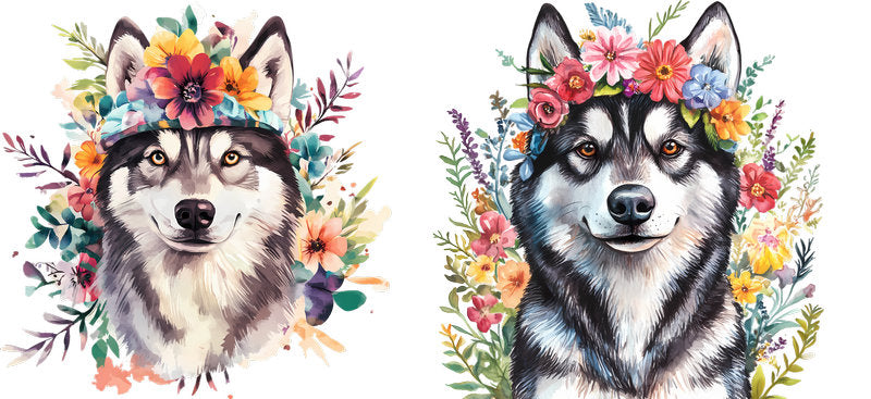 Floral Husky Dog Wearing Floral Crown UV DTF Cup Wrap for 16oz Libbey Glass KA-7712