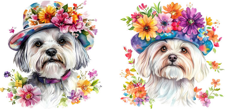 Floral Shih Tzu Dog Wearing Wildflower Hat UV DTF Cup Wrap for 16oz Libbey Glass KA-7717