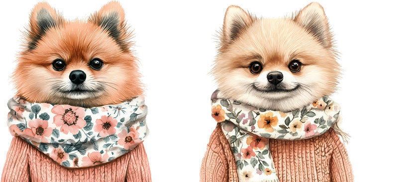 Floral Pomeranian Dog Wearing Floral Scarf UV DTF Cup Wrap for 16oz Libbey Glass KA-7718