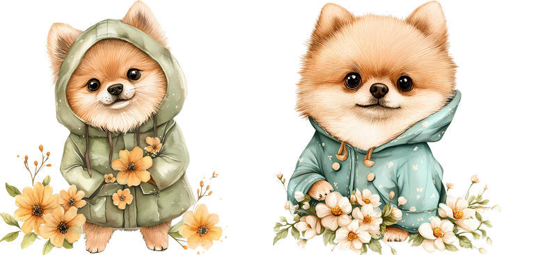 Floral Pomeranian Dog Wearing Cozy Hoodie UV DTF Cup Wrap for 16oz Libbey Glass KA-7721