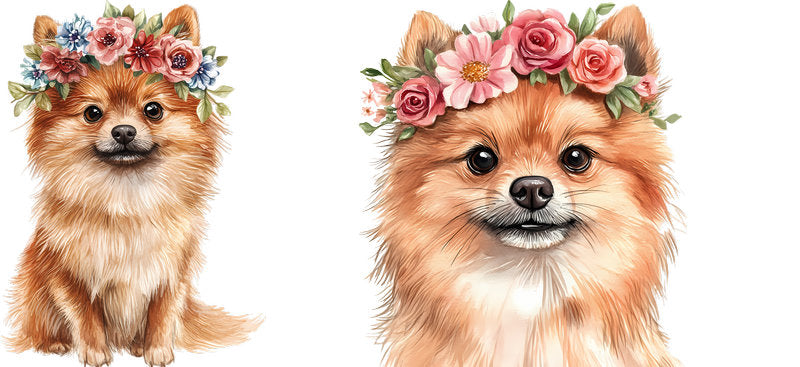 Floral Pomeranian Dog Wearing Floral Crown UV DTF Cup Wrap for 16oz Libbey Glass KA-7724