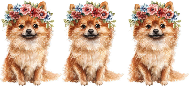 Floral Pomeranian Dog Trio Floral Crown Artwork UV DTF Cup Wrap for 16oz Libbey Glass KA-7725