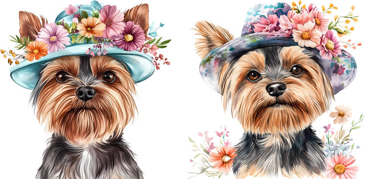 Floral Yorkshire Terrier Dog Wearing Floral Crown UV DTF Cup Wrap for 16oz Libbey Glass KA-7743