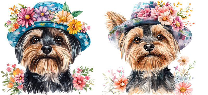 Floral Yorkshire Terrier Dog Wearing Wildflower Crown UV DTF Cup Wrap for 16oz Libbey Glass KA-7744