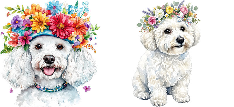 Floral Bichon Frise Dog Wearing Floral Crown UV DTF Cup Wrap for 16oz Libbey Glass KA-7748