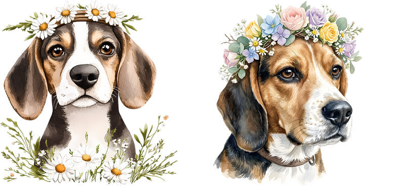 Floral Beagle Dog Wearing Daisy Crown UV DTF Cup Wrap for 16oz Libbey Glass KA-7749