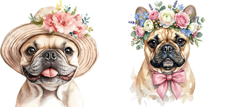 Floral Pug Dog Wearing Floral Crown UV DTF Cup Wrap for 16oz Libbey Glass KA-7750