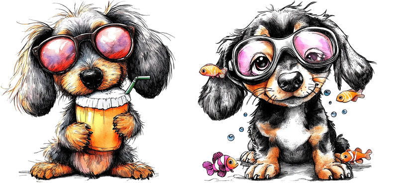 Dachshund Dog Sunglasses Duo UV DTF Cup Wrap for 16oz Libbey Glass KA-7771