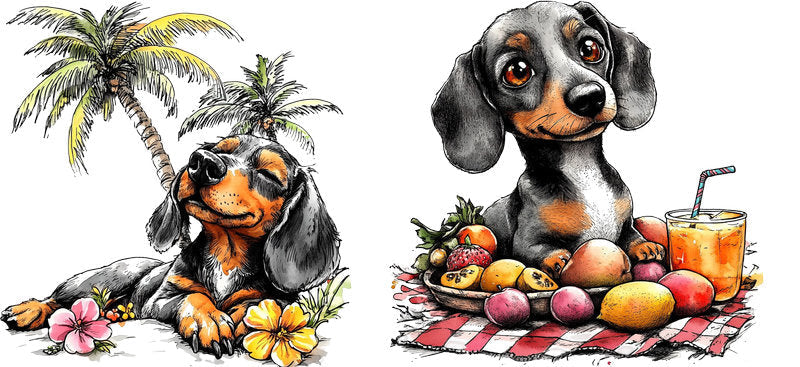 Dachshund Dog Summer Fruit Picnic UV DTF Cup Wrap for 16oz Libbey Glass KA-7777
