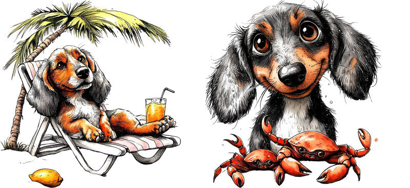 Dachshund Dog Beach Lounge UV DTF Cup Wrap for 16oz Libbey Glass KA-7778