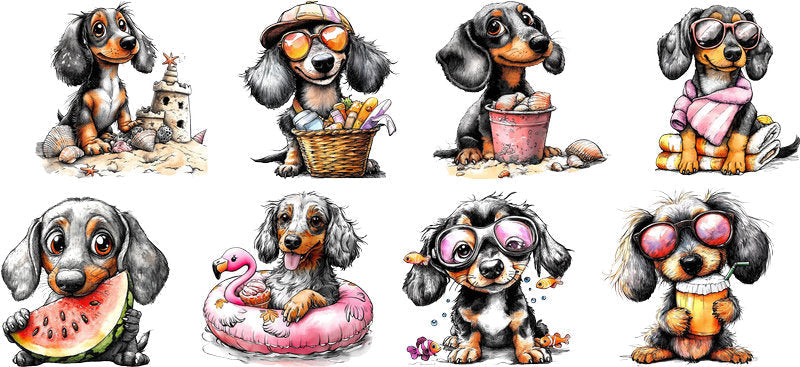 Dachshund Dog Summer Icons UV DTF Cup Wrap for 16oz Libbey Glass KA-7783