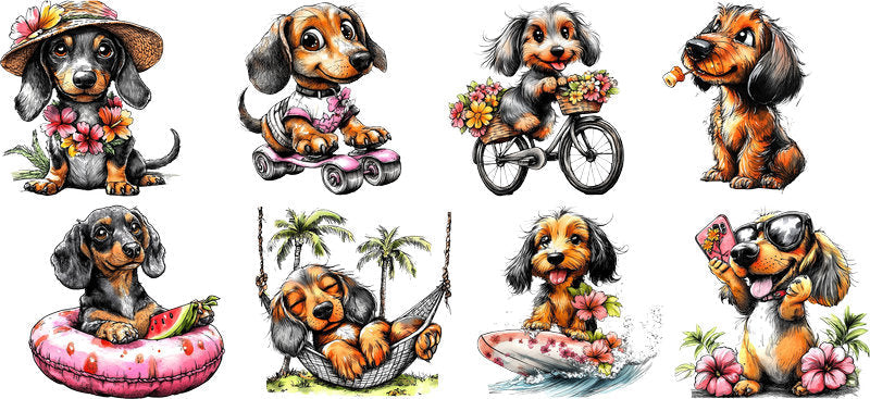 Dachshund Dog Beach Adventure Collection UV DTF Cup Wrap for 16oz Libbey Glass KA-7784