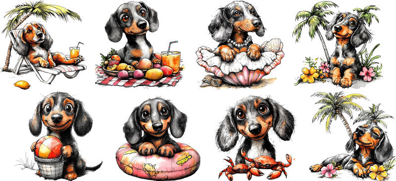 Dachshund Dog Tropical Summer Collection UV DTF Cup Wrap for 16oz Libbey Glass KA-7785