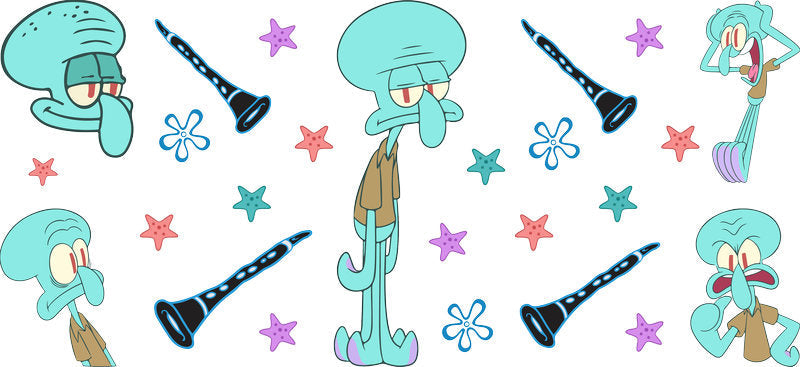 SpongeBob Squidward Clarinet cartoon UV DTF 16oz Libbey Glass Cup Wrap KA-7823