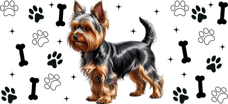 Yorkie dog cute UV DTF cup wrap for 16oz Libbey glass, small dog lover drinkware transfer KA-7856
