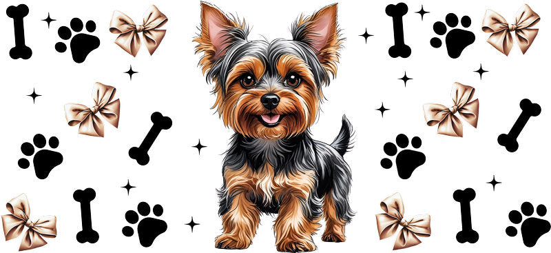 Yorkie dog cute UV DTF cup wrap for 16oz Libbey glass, small dog lover drinkware transfer KA-7860