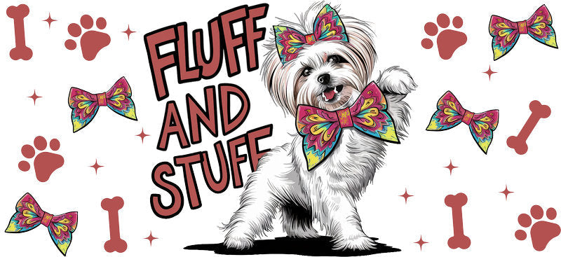 Shih Tzu dog Fluff and Stuff UV DTF cup wrap for 16oz Libbey glass, cute dog transfer KA-7893
