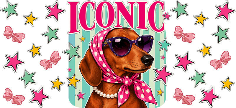 Iconic dog UV DTF cup wrap for 16oz Libbey glass, trendy dog lover drinkware transfer KA-7901
