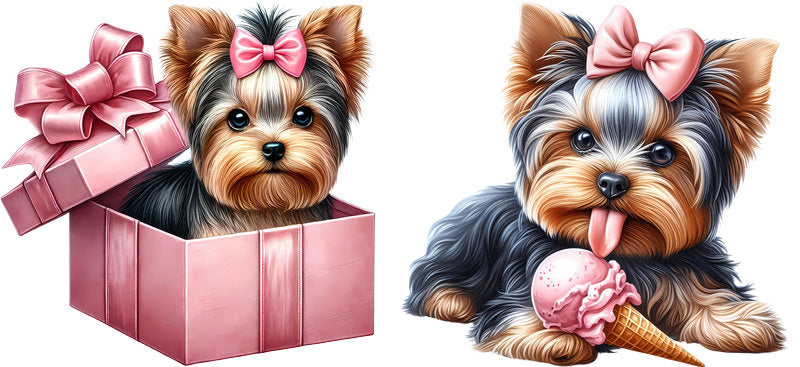 Yorkie dog gift box UV DTF cup wrap for 16oz Libbey glass, cute pet gift transfer KA-7915