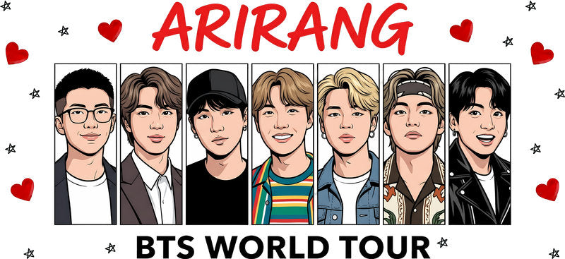 BTS World Tour Arirang UV DTF cup wrap for 16oz Libbey glass, K-pop concert transfer KA-7968
