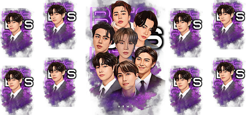 BTS purple group UV DTF cup wrap for 16oz Libbey glass, K-pop music fan drinkware transfer KA-7996