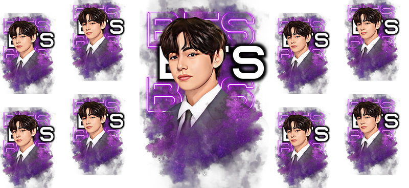 BTS purple Suga grid UV DTF cup wrap for 16oz Libbey glass, K-pop fan drinkware transfer KA-8009