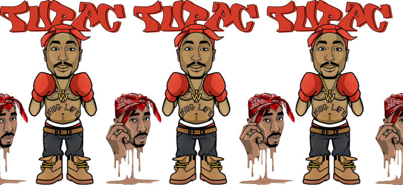 Tupac cartoon UV DTF cup wrap for 16oz Libbey glass, 2Pac hip hop fan transfer KA-8039