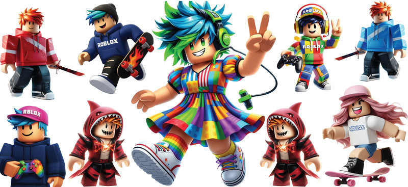 Roblox party characters UV DTF cup wrap for 16oz Libbey glass, colorful game avatar drinkware transfer KA-8084