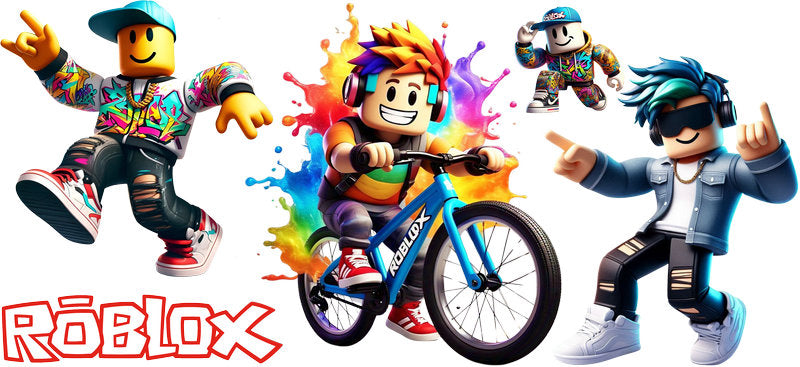 Roblox bike party UV DTF cup wrap for 16oz Libbey glass, colorful game avatar transfer KA-8092
