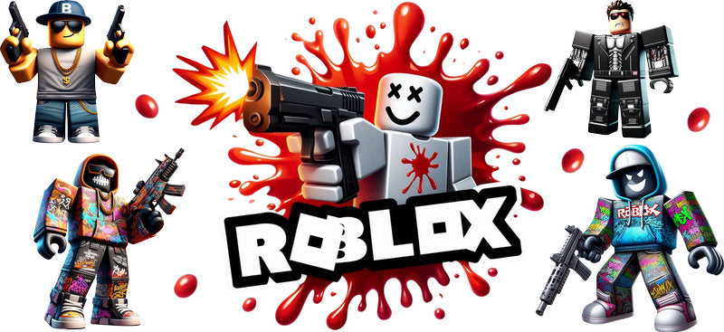 Roblox red splash UV DTF cup wrap for 16oz Libbey glass, game logo drinkware transfer KA-8093