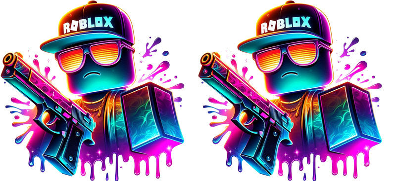 Roblox neon double UV DTF cup wrap for 16oz Libbey glass, colorful game logo transfer KA-8135