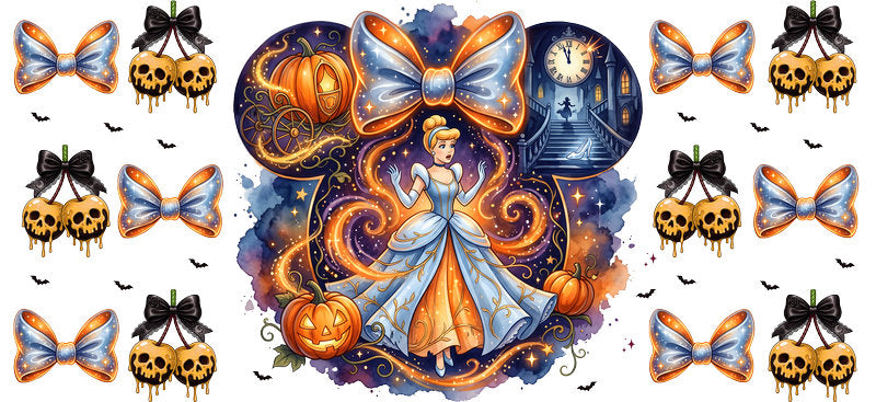 Disney Princess Cinderella Pumpkin Carriage UV DTF Cup Wrap for 16oz Libbey Glass KA-8144