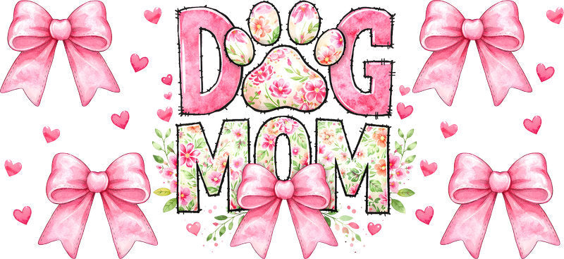 Pink Bow Dog Mom UV DTF Cup Wrap for 16oz Libbey Glass KA-8161