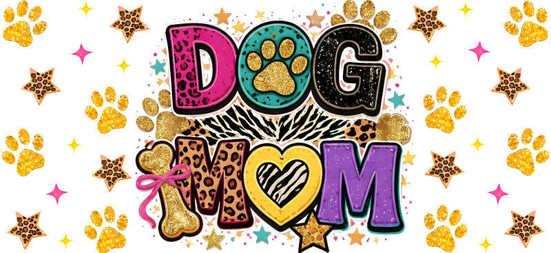 Retro Dog Mom Leopard Print UV DTF Cup Wrap for 16oz Libbey Glass KA-8166