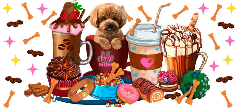 Golden Retriever Coffee Lover UV DTF Cup Wrap for 16oz Libbey Glass KA-8192