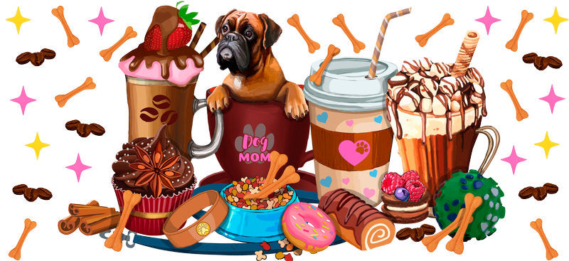 Rottweiler Coffee Lover UV DTF Cup Wrap for 16oz Libbey Glass KA-8193