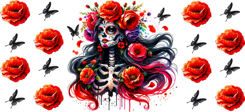 Gothic Rose Sugar Skull UV DTF Cup Wrap for 16oz Libbey Glass KA-8221