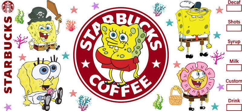SpongeBob Coffee Lover UV DTF Cup Wrap for 16oz Libbey Glass KA-8229