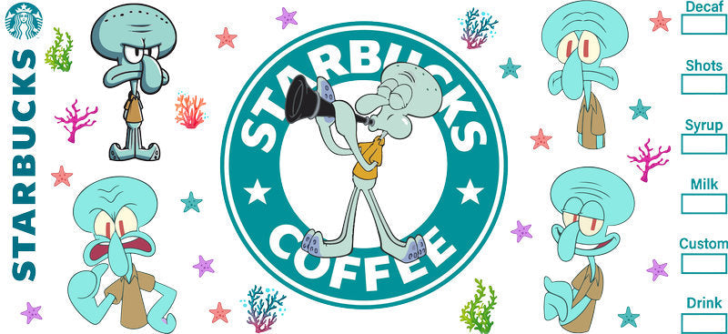 Squidward Starbucks UV DTF Cup Wrap for 16oz Libbey Glass KA-8230