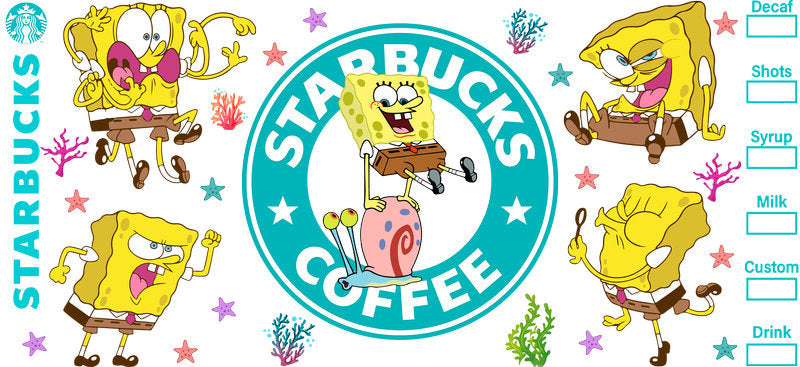 Yellow SpongeBob Starbucks UV DTF Cup Wrap for 16oz Libbey Glass KA-8231