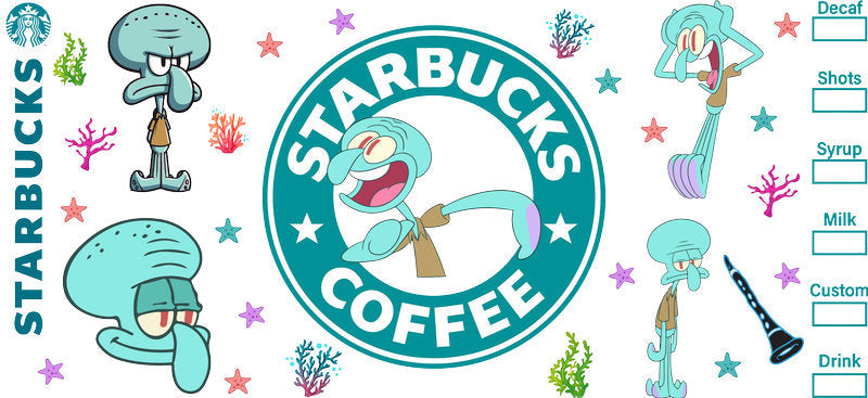 Squidward Coffee Lover UV DTF Cup Wrap for 16oz Libbey Glass KA-8234