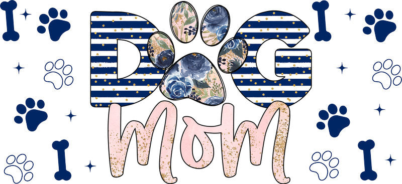 Blue Plaid Dog Mom UV DTF Cup Wrap for 16oz Libbey Glass KA-8282